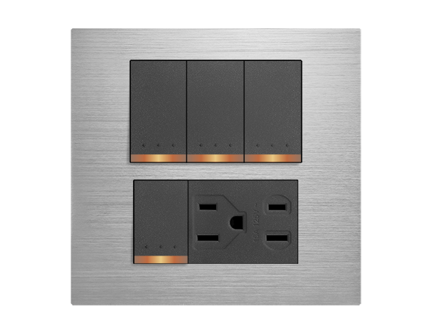 摩登銀四開關一接地一插座 1